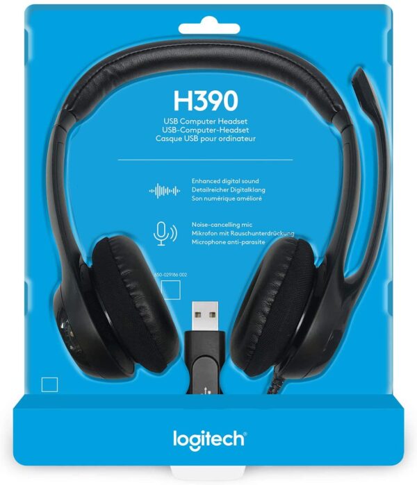 Logitech H390 Wired USB Headset, Stereo, with Noise-Cancellation Microphone